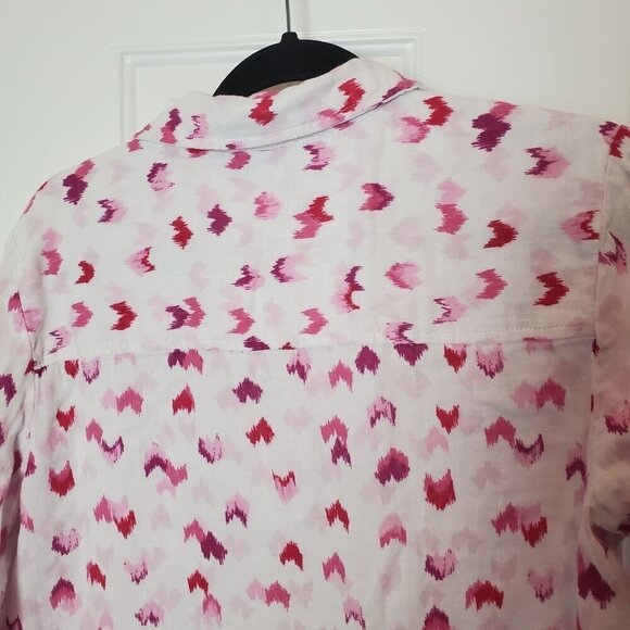 Beachlunchlounge Button Up Shirt Medium White Pink Double layer Cotton Gauze Tie - Picture 9 of 12